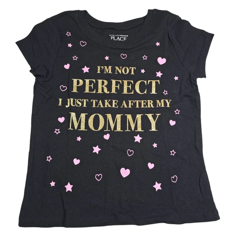 TCP‎ The Childrens Place 4T Girls Black Mommy Graphic Tee Gold Glitter T-Shirt